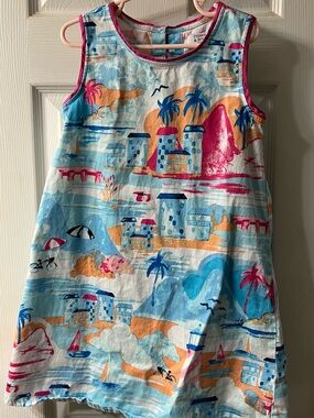 Crown & Ivy Kids Girls Small Coastal Mediterranean Print A-Line Dress, Cotton
